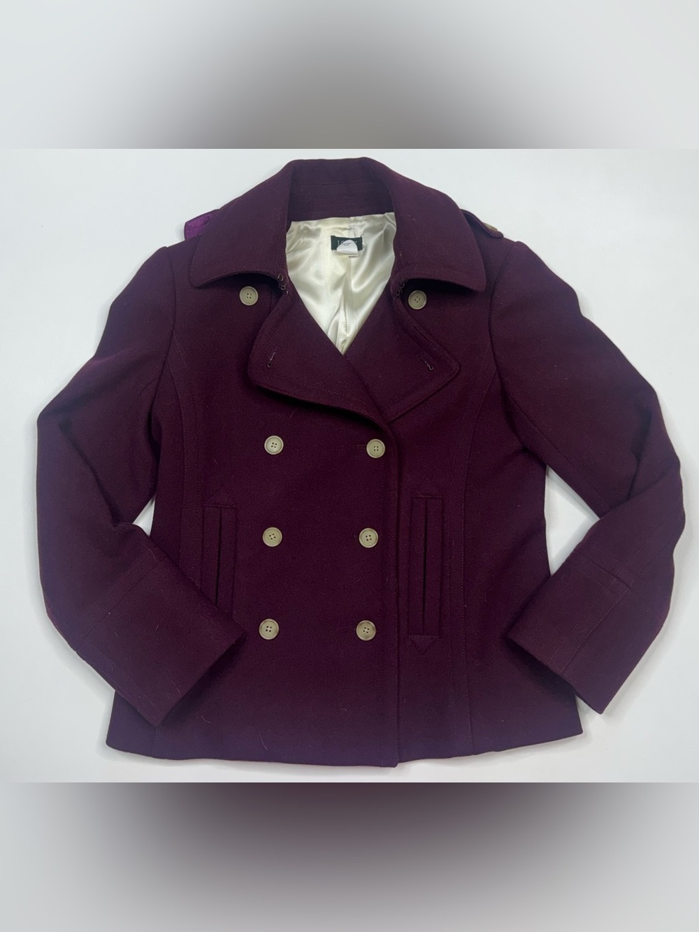 J. Crew 100% Wool Double-Breasted Peacoat in Deep Wine Womens Size 6 - Picture 9 of 9